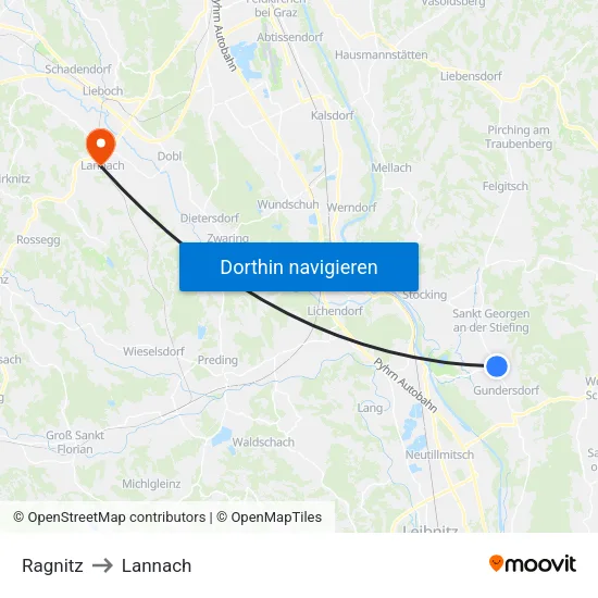 Ragnitz to Lannach map