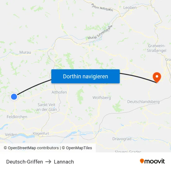 Deutsch-Griffen to Lannach map