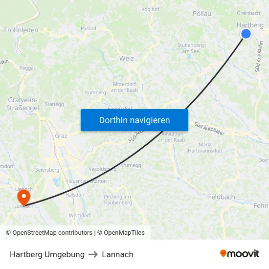 Hartberg Umgebung to Lannach map