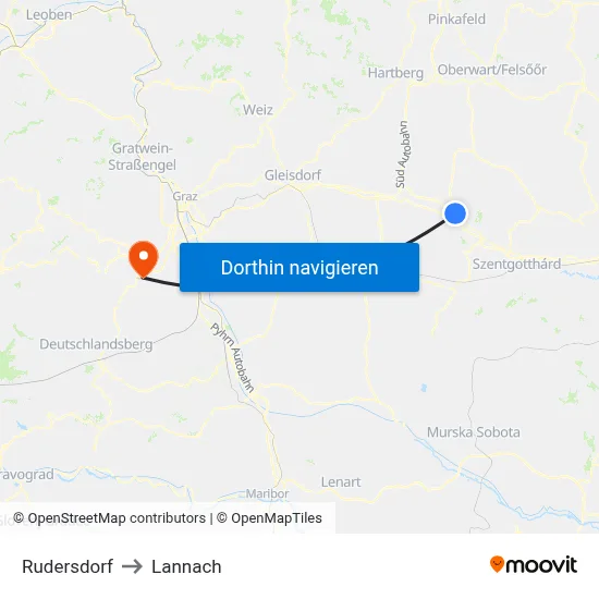 Rudersdorf to Lannach map