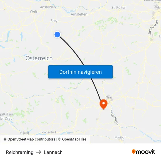 Reichraming to Lannach map