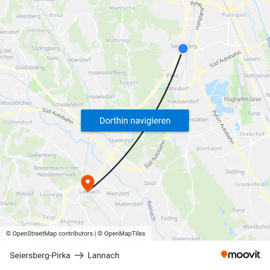 Seiersberg-Pirka to Lannach map