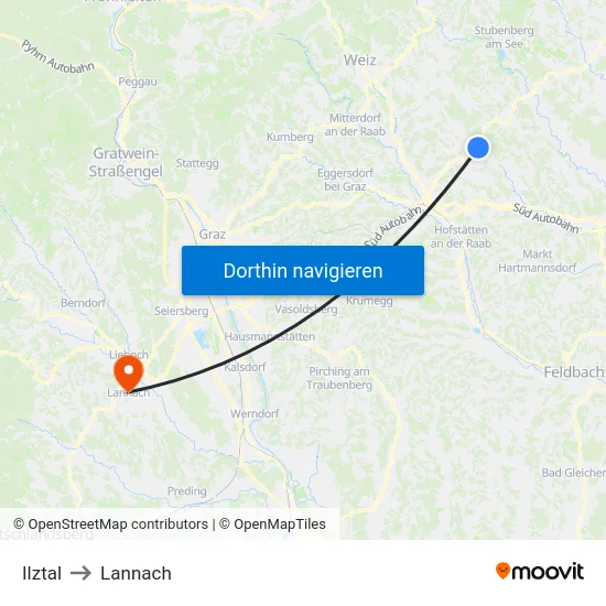 Ilztal to Lannach map