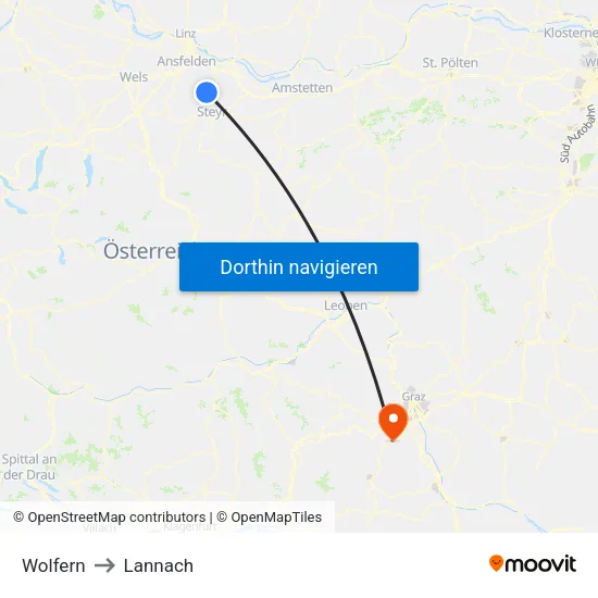 Wolfern to Lannach map