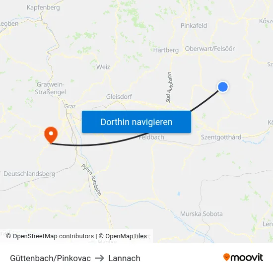 Güttenbach/Pinkovac to Lannach map