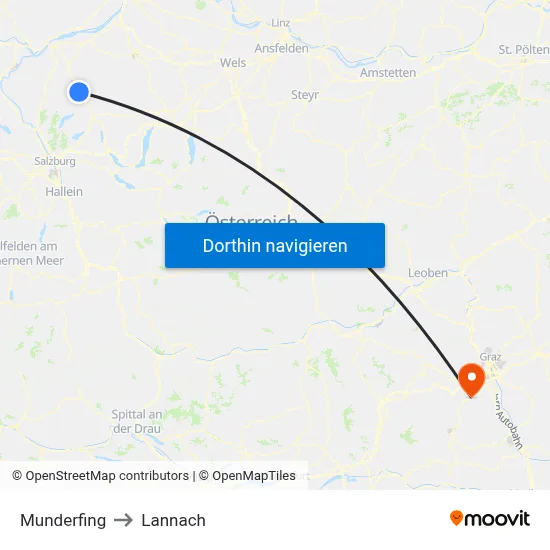 Munderfing to Lannach map