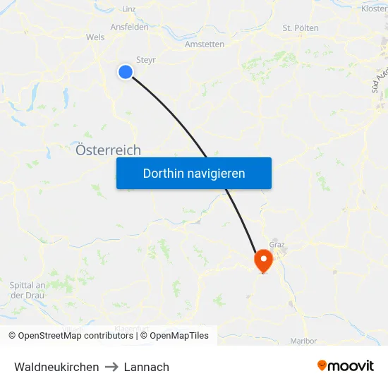 Waldneukirchen to Lannach map
