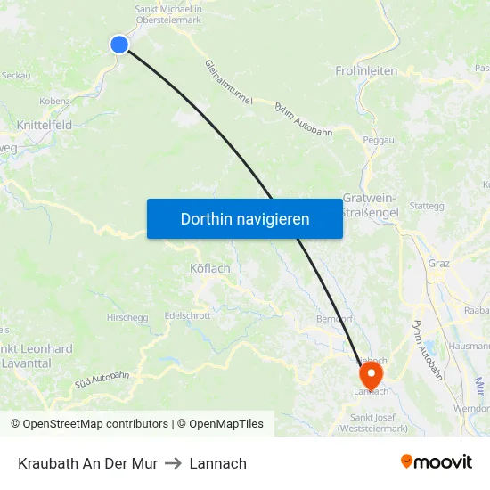Kraubath An Der Mur to Lannach map