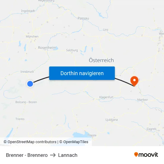 Brenner - Brennero to Lannach map