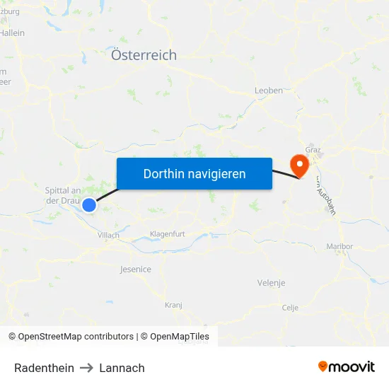 Radenthein to Lannach map