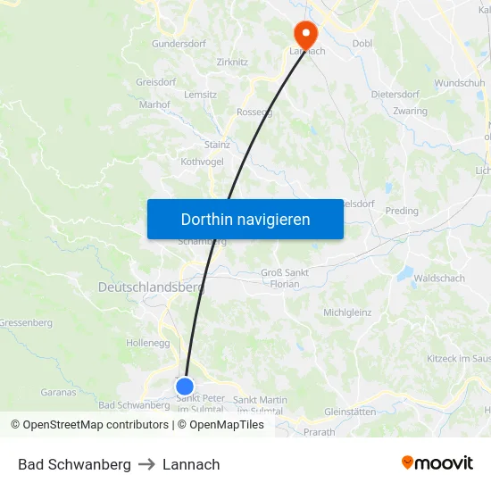 Bad Schwanberg to Lannach map