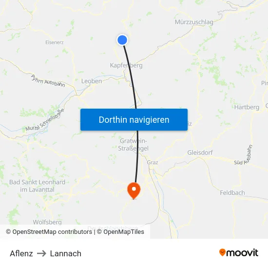 Aflenz to Lannach map
