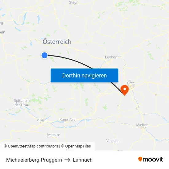 Michaelerberg-Pruggern to Lannach map
