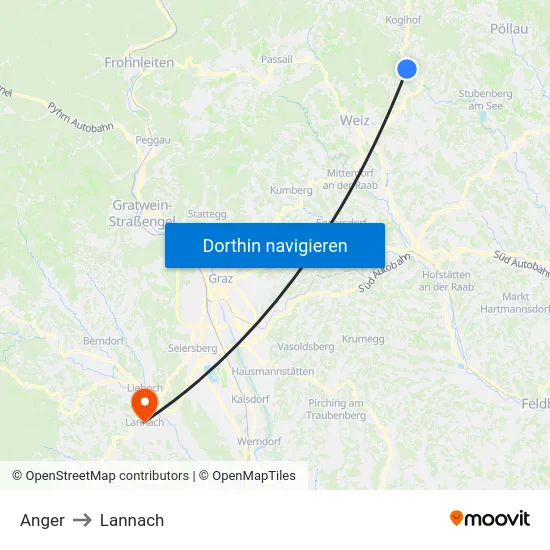 Anger to Lannach map