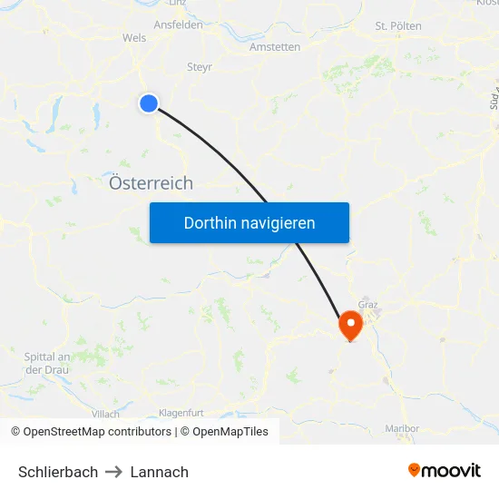 Schlierbach to Lannach map