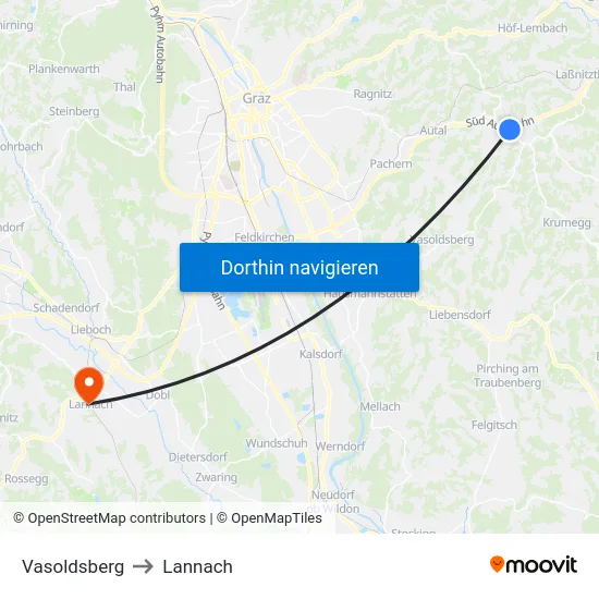 Vasoldsberg to Lannach map