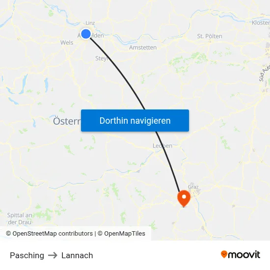 Pasching to Lannach map