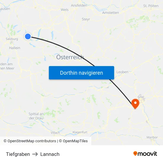 Tiefgraben to Lannach map