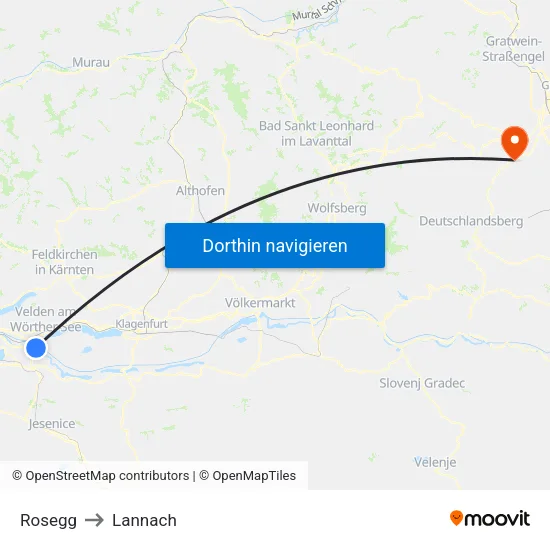 Rosegg to Lannach map