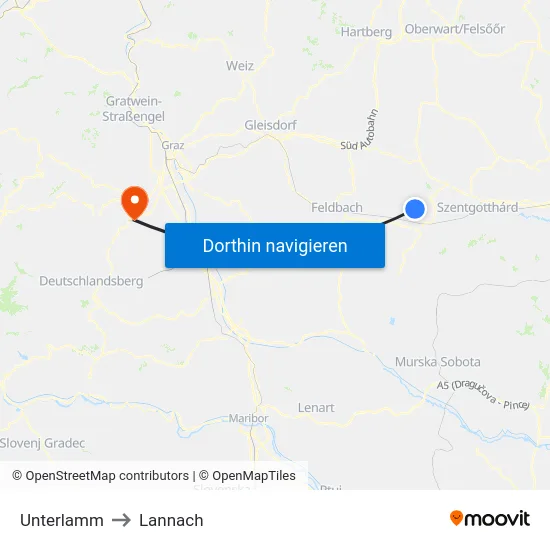 Unterlamm to Lannach map