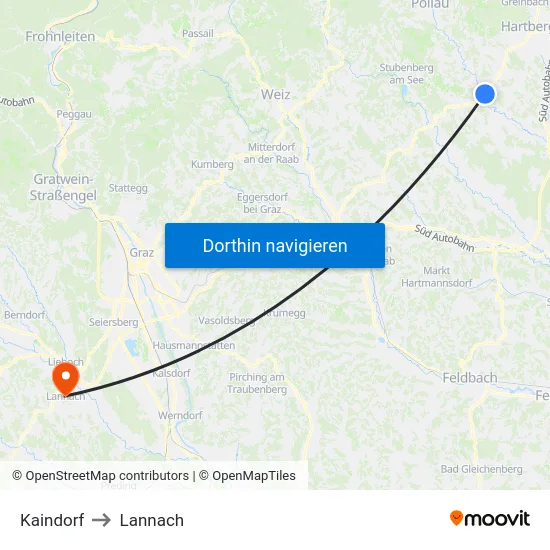 Kaindorf to Lannach map