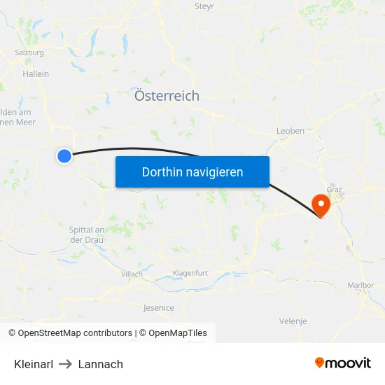Kleinarl to Lannach map