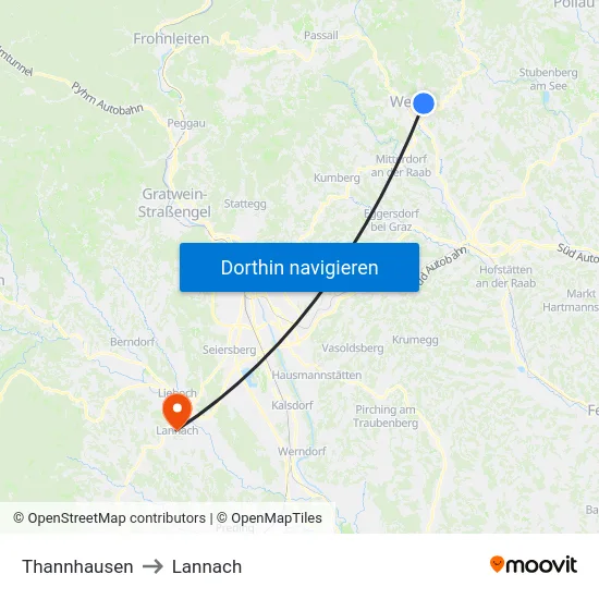 Thannhausen to Lannach map