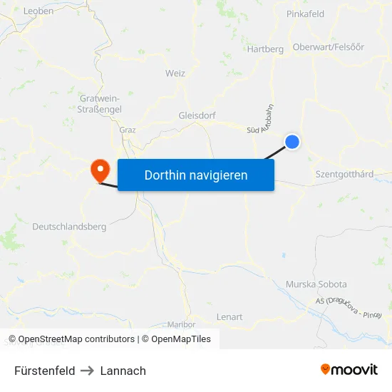 Fürstenfeld to Lannach map