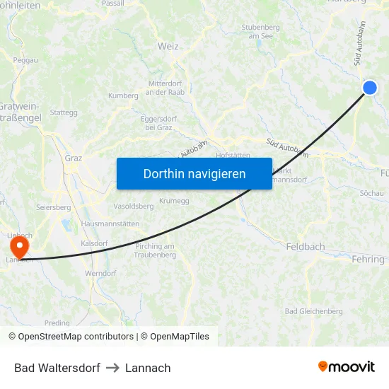 Bad Waltersdorf to Lannach map
