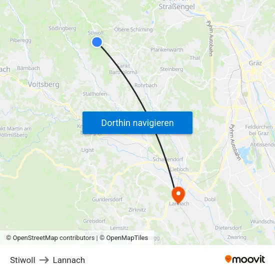 Stiwoll to Lannach map