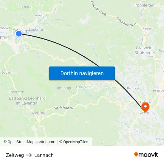 Zeltweg to Lannach map