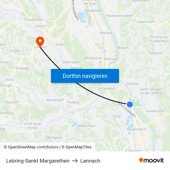 Lebring-Sankt Margarethen to Lannach map