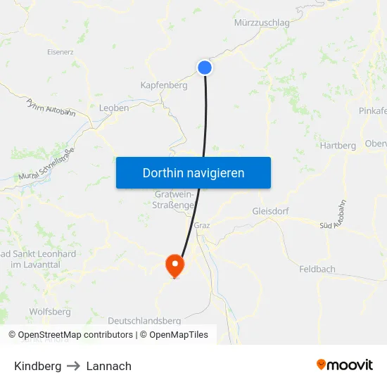 Kindberg to Lannach map