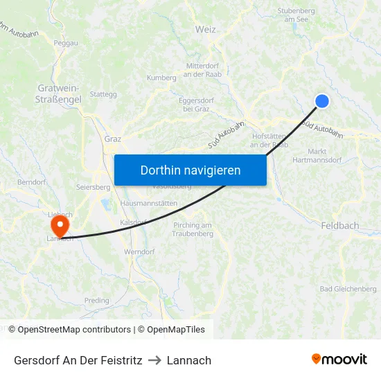 Gersdorf An Der Feistritz to Lannach map