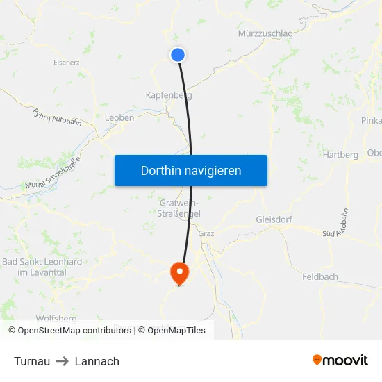 Turnau to Lannach map