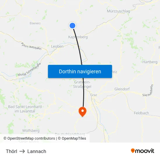 Thörl to Lannach map