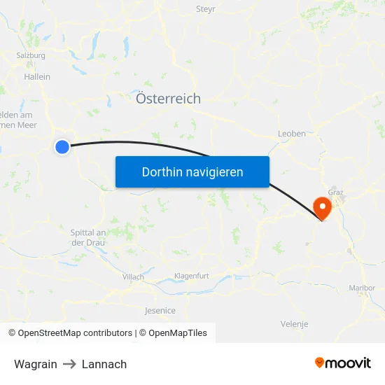 Wagrain to Lannach map