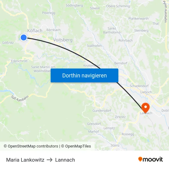 Maria Lankowitz to Lannach map