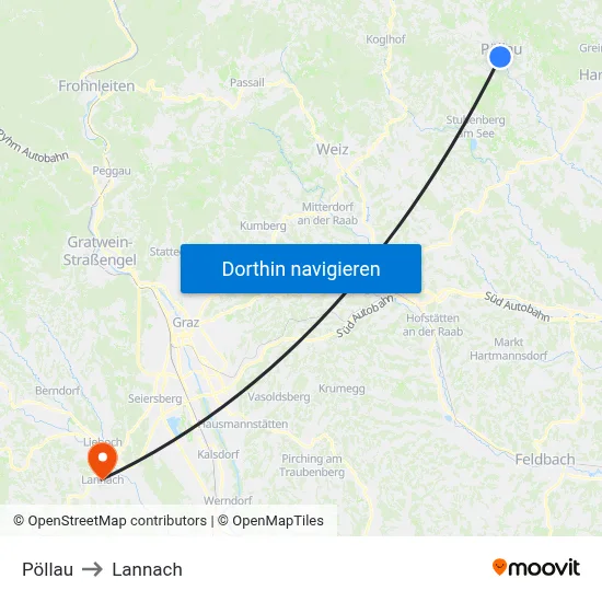 Pöllau to Lannach map