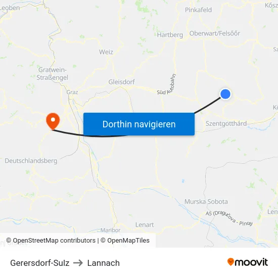 Gerersdorf-Sulz to Lannach map