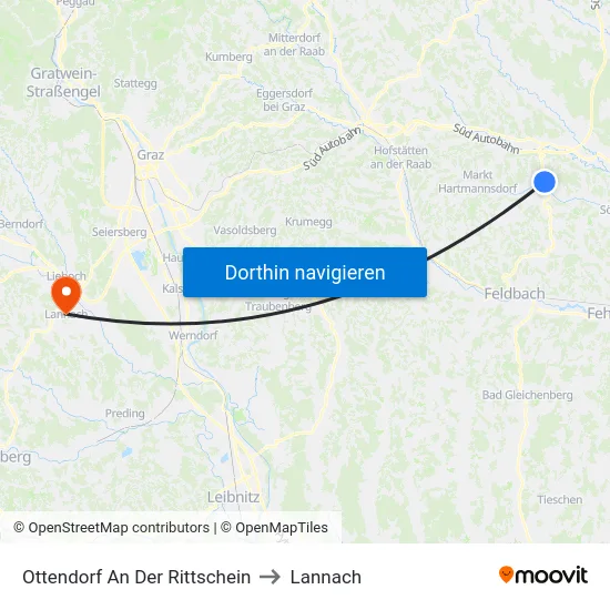 Ottendorf An Der Rittschein to Lannach map