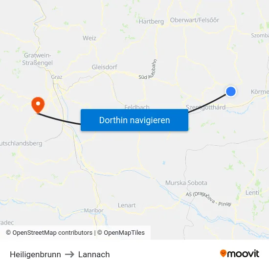Heiligenbrunn to Lannach map
