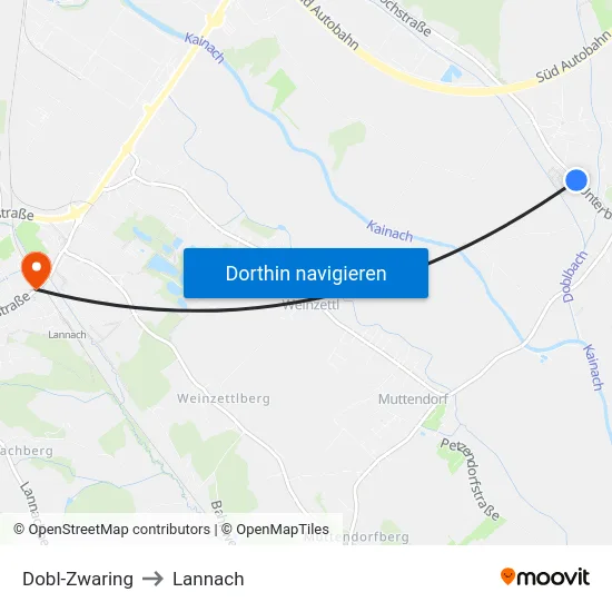 Dobl-Zwaring to Lannach map
