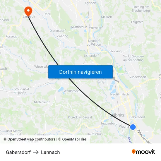 Gabersdorf to Lannach map