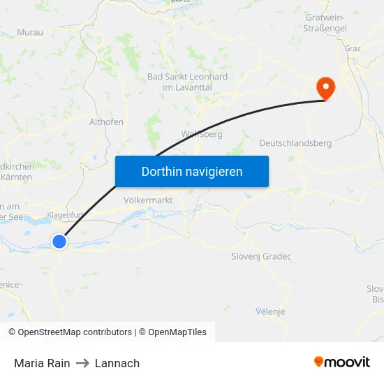 Maria Rain to Lannach map