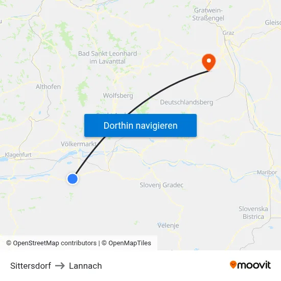 Sittersdorf to Lannach map