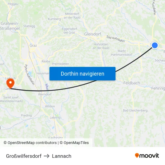 Großwilfersdorf to Lannach map