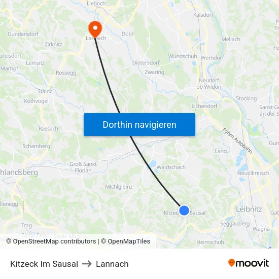 Kitzeck Im Sausal to Lannach map