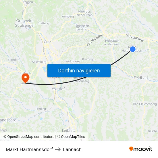 Markt Hartmannsdorf to Lannach map