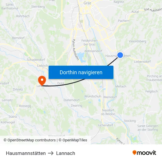 Hausmannstätten to Lannach map